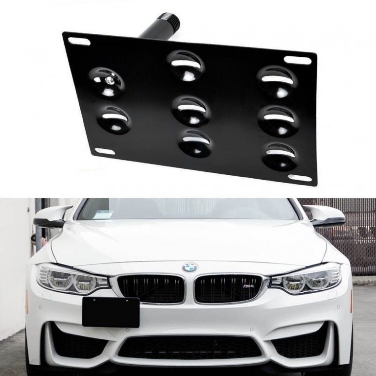 Vehicle Front Bumper Tow Hook License Plate Mount Bracket Holder